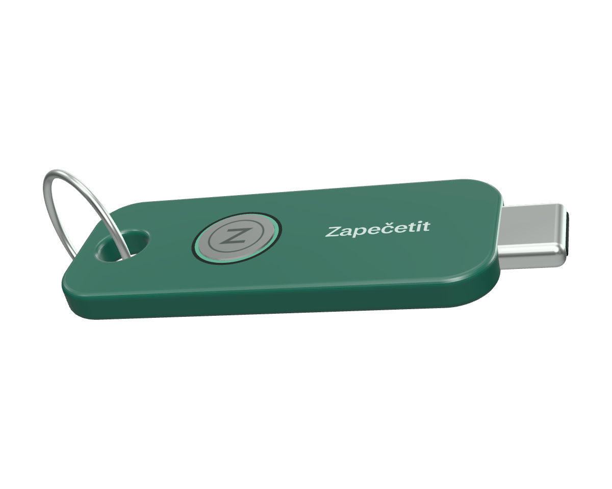 Tmavě zelená klíčenka Zapečetit s kovovým kroužkem a konektorem USB-C